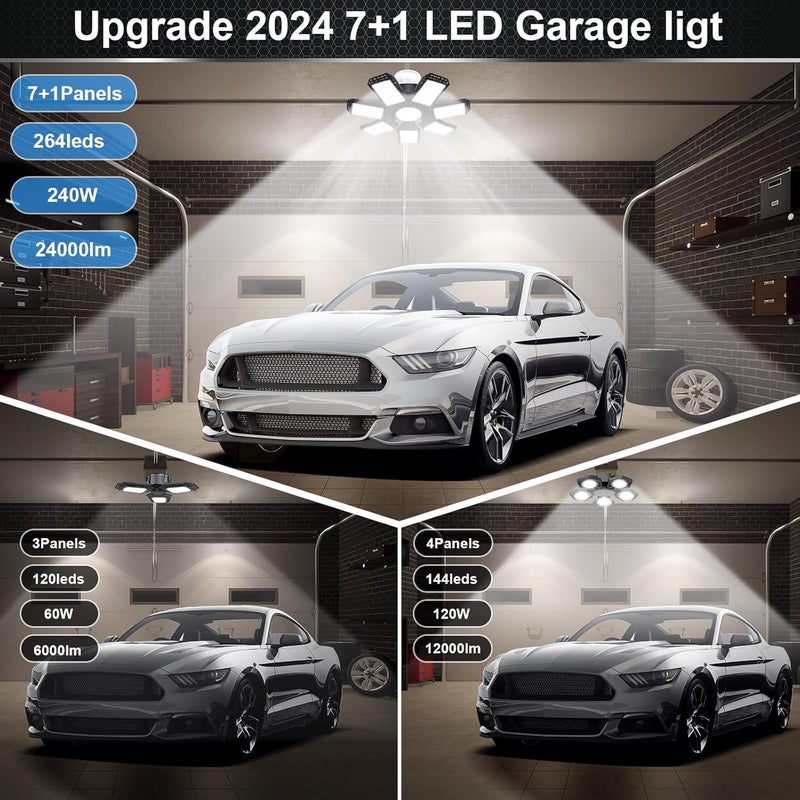 AUDLES 1 Pack LED Garage Light, 240W 24000LM 6500K LED Shop Lights, Garage Lights Ceiling Led with 7+1 Deformable Panels, E26/E27 Bulb Socket Lighting for Shop, High Bay, Attic, Basement, Warehouse - Image 5